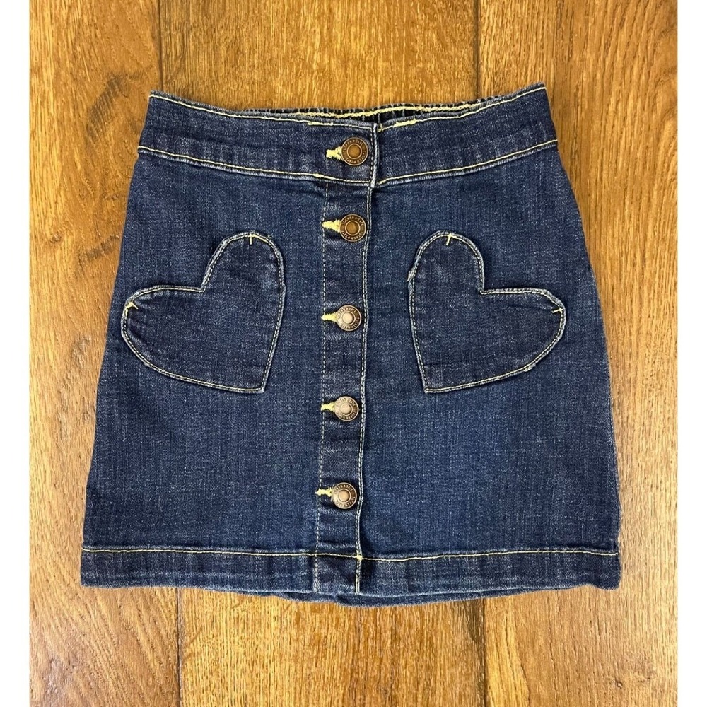 Tucker & Tate Denim Blue Jean Skirt Girls 5 Heart Pockets Button Down Clothes